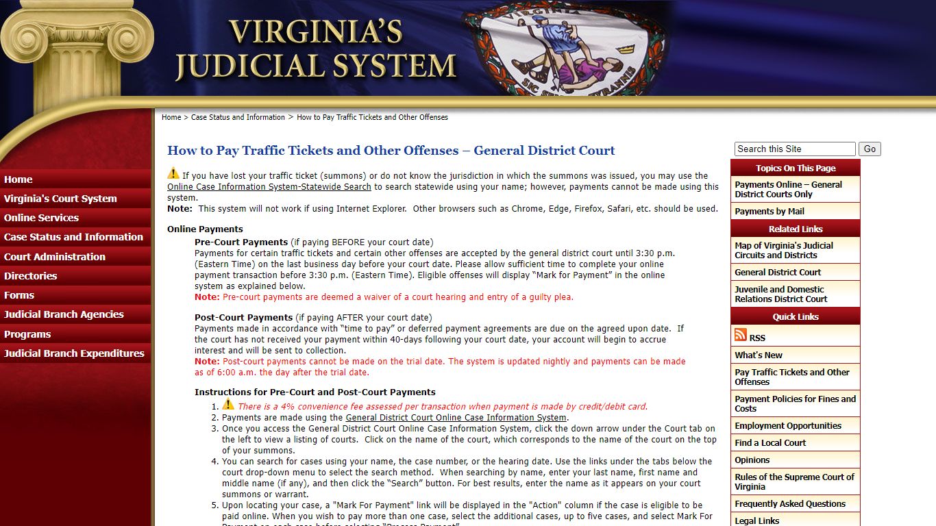 How to Pay Traffic Tickets and Other Offenses - Judiciary of Virginia